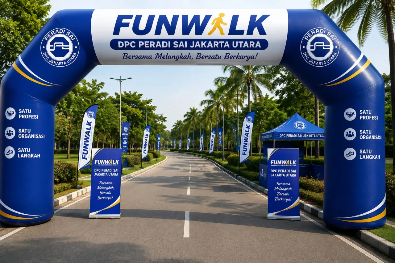 Ilustrasi suasana persiapan Fun Walk DPC PERADI SAI Jakarta Utara di kawasan Ancol, sebagai momentum mempererat keakraban, silaturahmi, dan soliditas seluruh anggota.