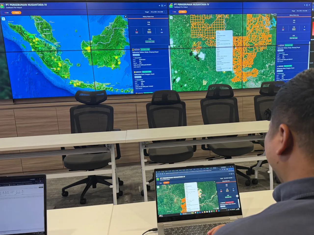 GeoPalm Dashboard PTPN IV PalmCo mengintegrasikan data hotspot, PTPN IV PalmCo Integrasikan AI dan Data Satelit untuk Deteksi Dini Karhutla melalui GeoPalm Dashboard AI, dan informasi geospasial untuk mendukung deteksi dini serta pelacakan penanganan kebakaran hutan dan lahan.